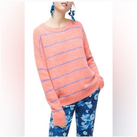 J. Crew Stripe Crewneck Alpaca Sweater In Heather Rose/ French Blue Size Small - Picture 1 of 7